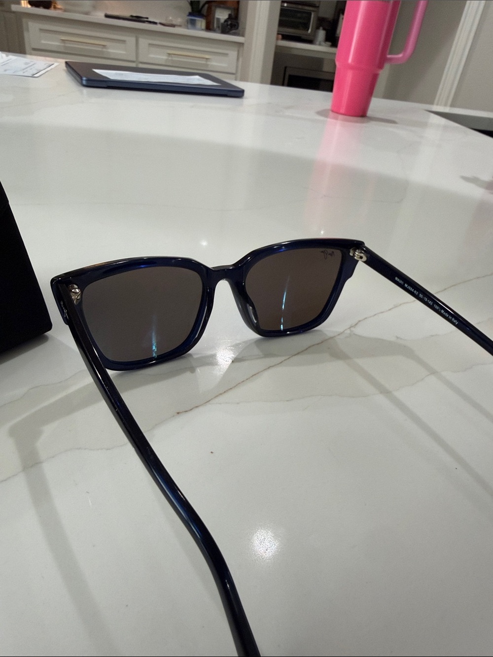 Maui Jim Black/Dark Navy Frame Sunglasses with Blue Mirrored Lenses Unisex - Picture 3 of 5
